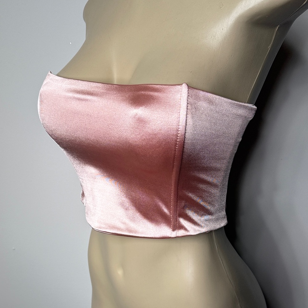 Satin Pink corset crop  Top - Picture 2 of 5